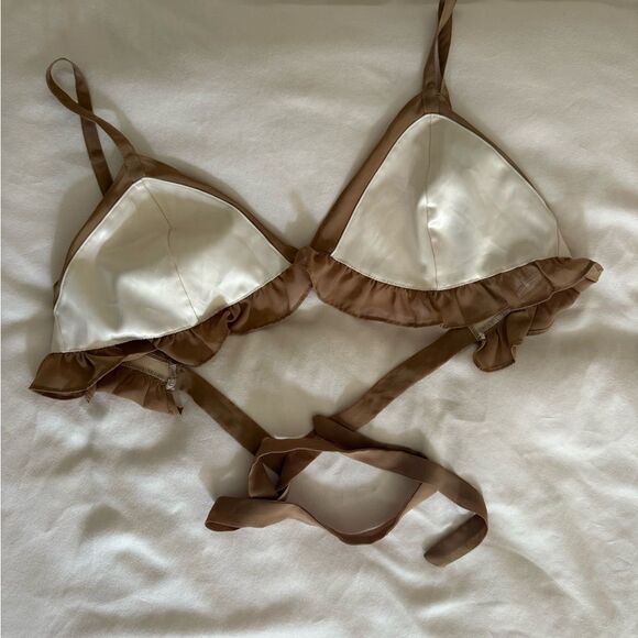 Y2k satin For love & lemons skivvies lingerie dainty bra top blush and brown S - Picture 3 of 12